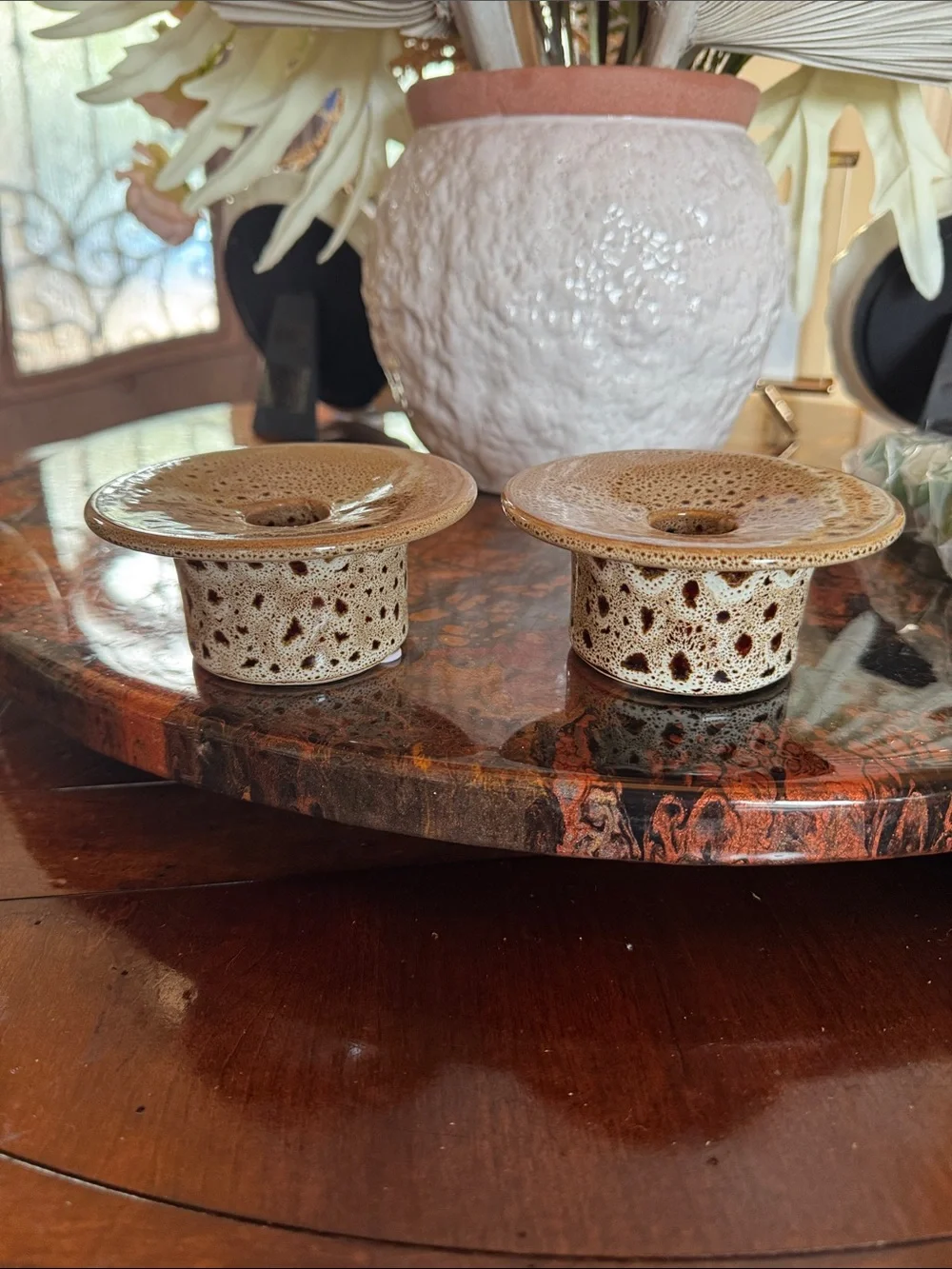 Anthropologie (2) Green Taper Candle Pair & Candle Holders